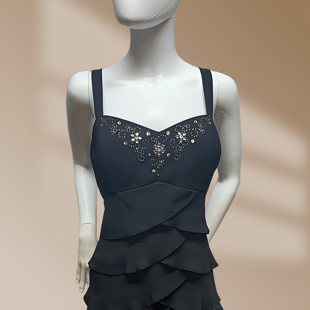 S.L. Fashions Ladies Black Tired Dress Beaded Embellishments Sz 16 Petite NWOT - Picture 3 of 5